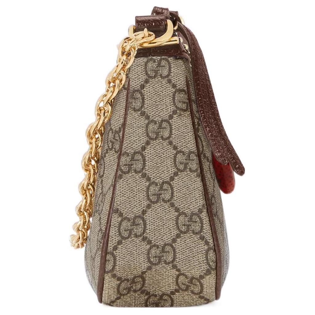 Gucci GG Marmont Канвас Подвеска-клубника Сумка на плечо Бежевый Коричневая кожа Web-полоса Ежедневный шопинг 735132-FABLE-9442