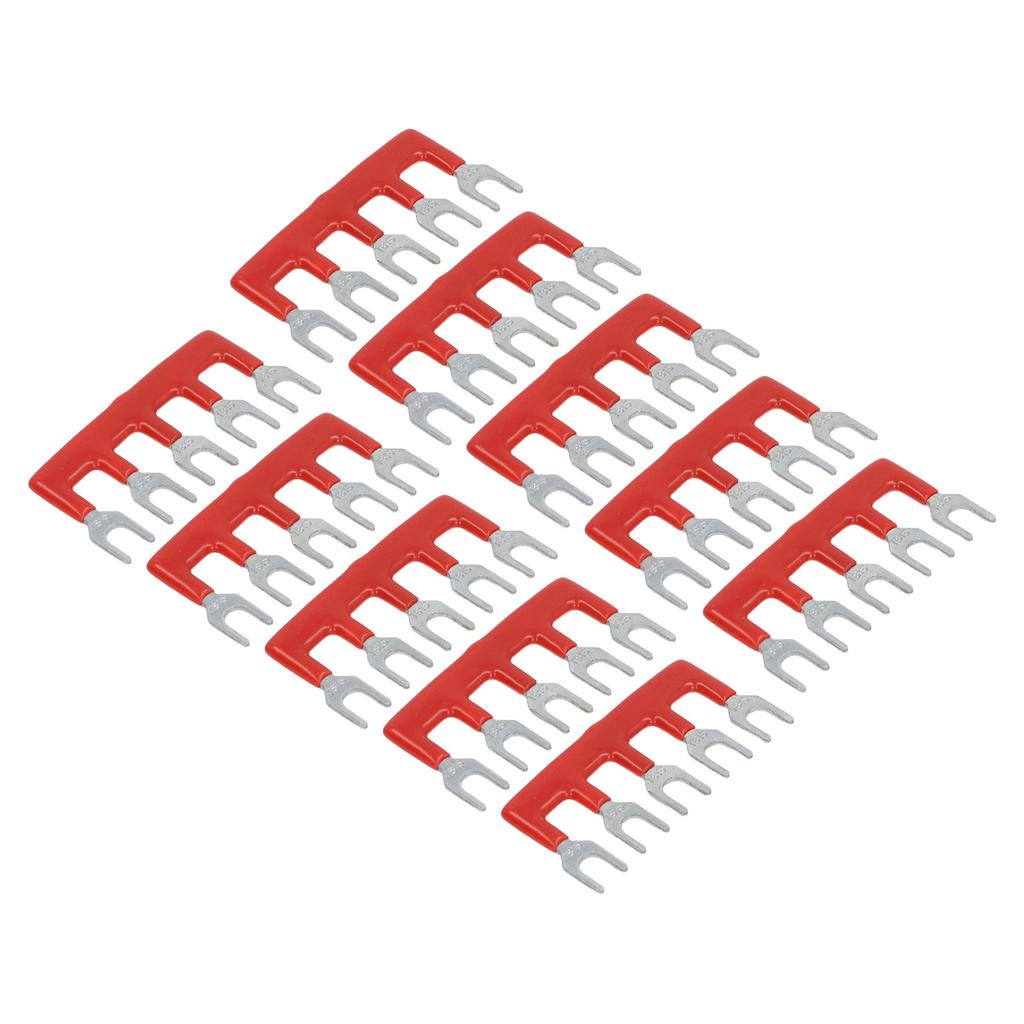 10pcs Fork Type Terminal Strips 400V 15A Pure Copper PVC Flame Retardant Jumper Block Terminal Strips for Factory Red