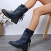 2024 зимние женские сапоги до середины икры модные замшевые зимние сапоги ретро-молнии теплые сапоги для женщин обувь сапоги на низком каблуке Botas Mujer