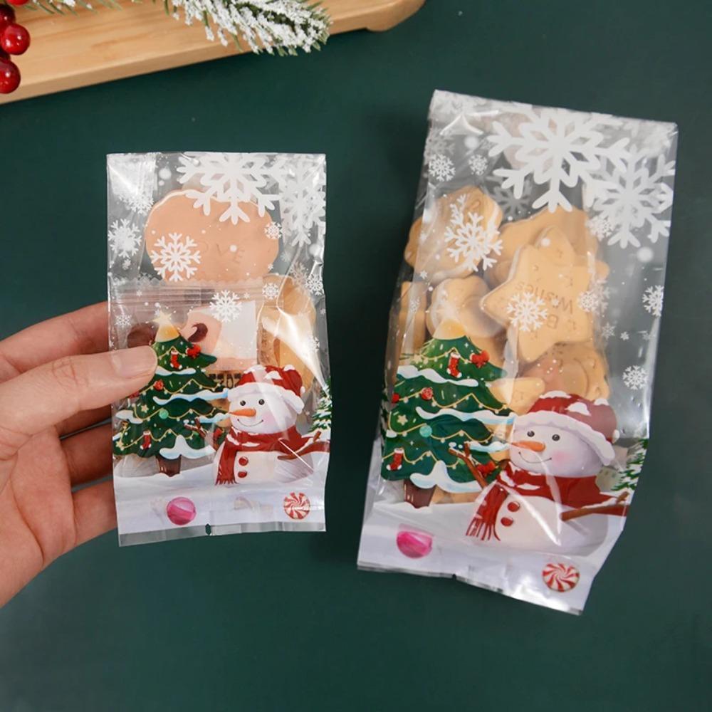 50/100 шт. прозрачные рождественские пакеты для печенья в виде снеговика, зимние пакеты для упаковки конфет