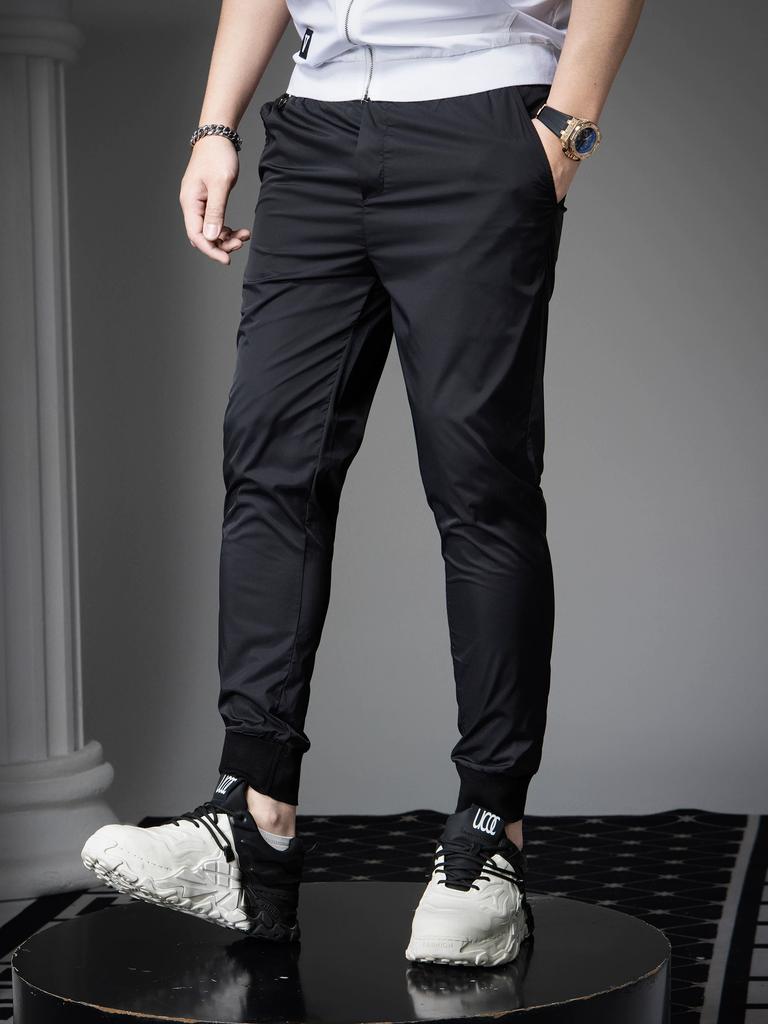 Ozhouzhan Trendy Solid Quick-Drying Casual Trousers Men's 2025 New Summer Trendy Brand Slim fit Thin Ankle-Tied Pants