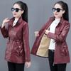 Women's Coat Winter Warm Waist Jacket PU Leather Jacket Office Warm Coat