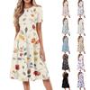 Женское повседневное модное платье миди с круглым вырезом и коротким рукавом с цветочным принтом