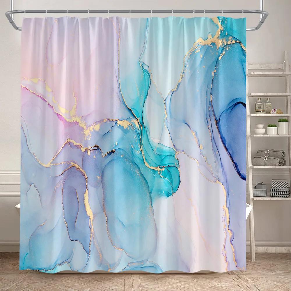 Горячий Мрамор Набор Занавесок для Душа Креативное Искусство Акварельными Чернилами Геометрический Современный Декор для Ванной Комнаты Коврик для Пола Коврики для Ванной Крышка для Унитаза