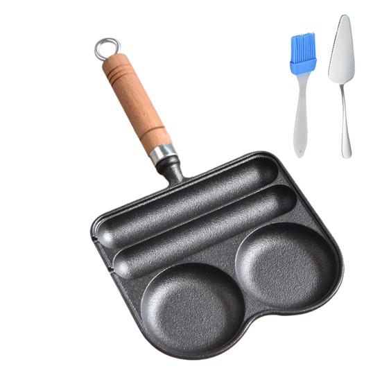 Сковорода на 4 чашки, чугунная сковорода для омлета, антипригарное покрытие, термостойкая деревянная ручка