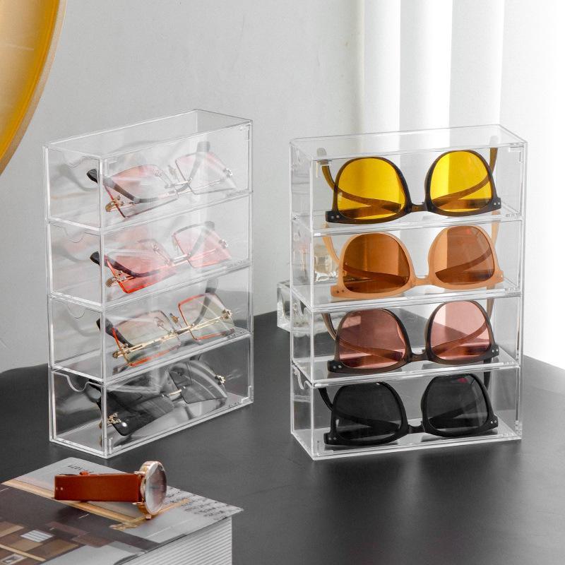 4-layer Plastic Drawer Storage Box Transparent Dustproof Glasses Cosmetic Desktop Stationery Storage Rack
