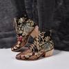 Thick Heeled Boots With Pointed Embroidery And Ethnic Short Boots For Women