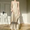 2025 Spring/Summer Silk Satin V-Neck Slip Dress - High-End Solid Color Fashion Long Dress