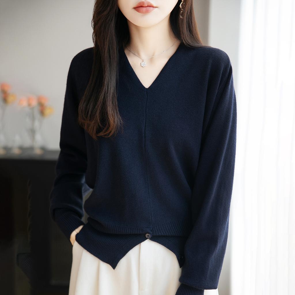 Women S Thick V Neck Long Sleeve Knit Sweater For Commute Wear