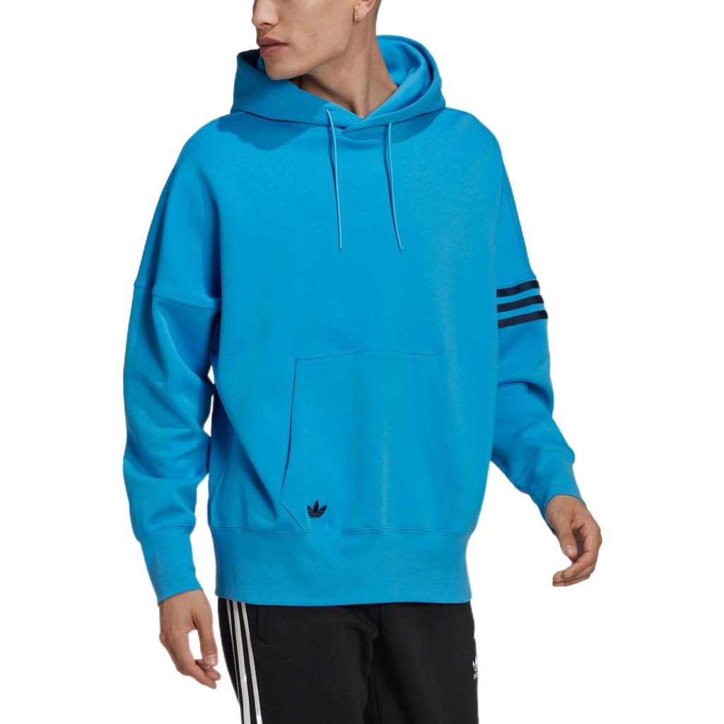 Adidas Originals Trefoil Solid Logo Drawstring Hoodie Loose Long Sleeve Casual Top Men Blue HM1872