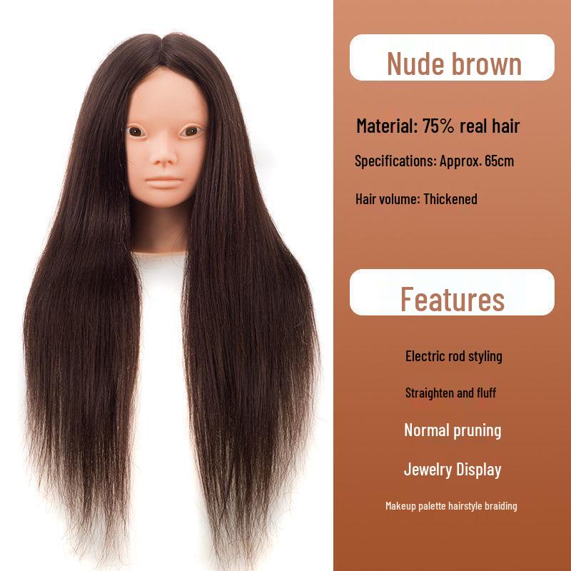 Apprentice Hair Styling Mannequin Head with Real Hair for Perming, Curling, and Makeup Practice