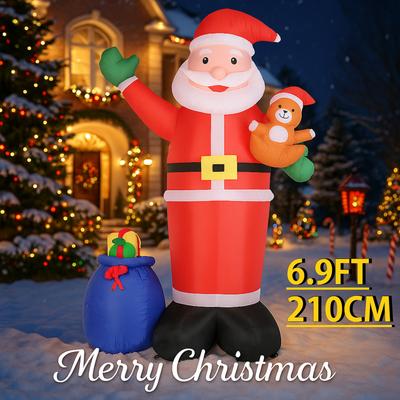 6.9ФТ Надувная игрушка Дед Мороз Мешок с подарками Плюшевый мишка Рождество Двор Газон Вечеринка Украшение Светодиодная подсветка Рождество Домашние принадлежности Украшения Подарки