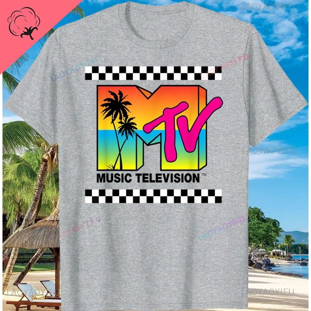 MTV Beach Island Logo Retro Graphic Cotton T-shirt M-T-V Sunset Palm Tree Print Top Unisex Graphic T Shirts
