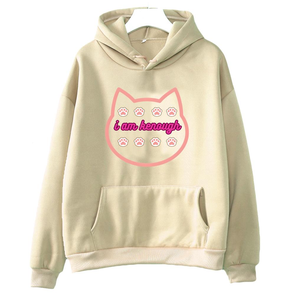 I Am Kenough Barbenheimer Hot Pink Hoodies Cat Cute Graphic Print Sweatshirts Long Sleeve Women Fleece Pullovers Hooded Clothing