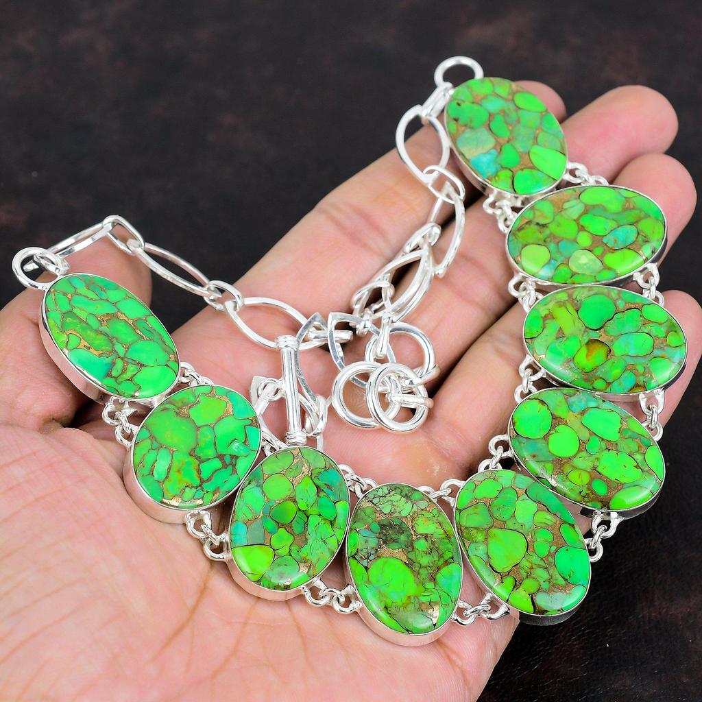 Медно-зеленое бирюзовое ожерелье, ожерелье из стерлингового серебра 925 пробы, регулируемая цепочка, ожерелье ручной работы, драгоценные камни, подарки на годовщину