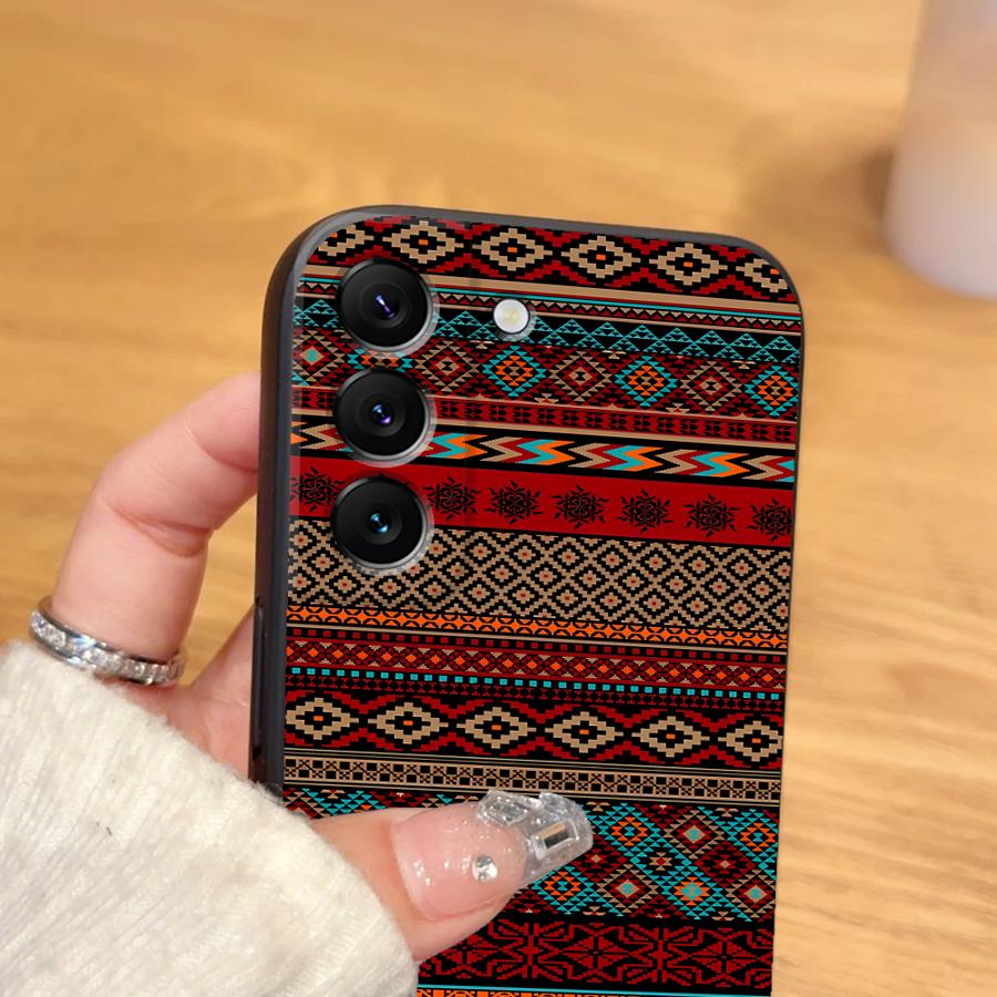 Ретро Этнический Узор Тотем Черный Мягкий Чехол для Телефона для Samsung Galaxy S21 FE S25 Edge S23 Ultra S24 Plus S20