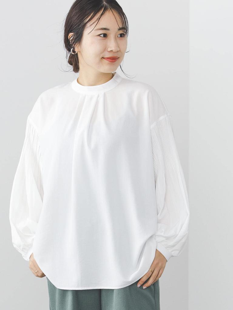 Shirt Sleeves Poppy Pleated Blouse FREE [Beams Heart] L/S Women's OFF_WHT