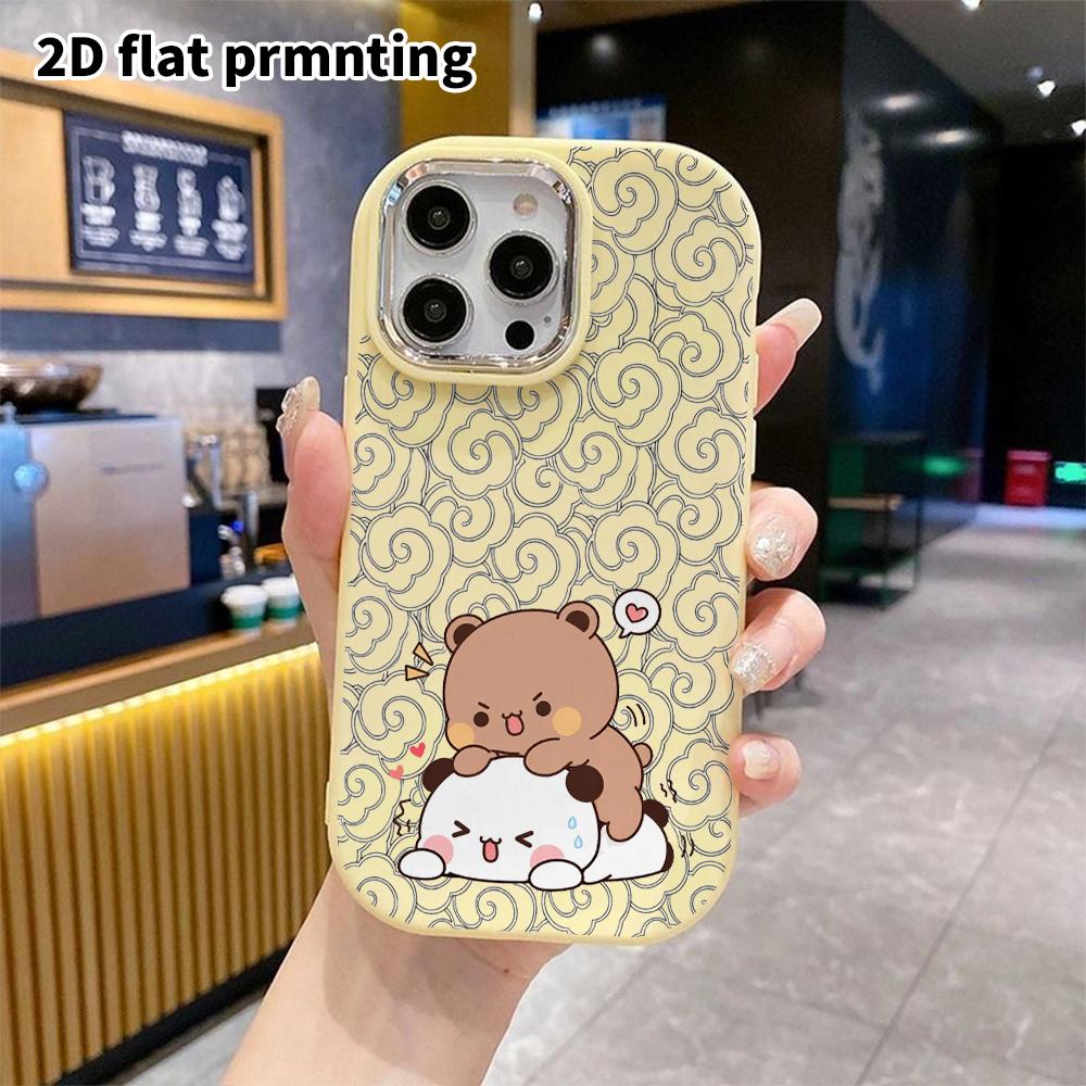 Phone case: 2D flat case suitable for iPhone 18, 17, 16, 15, 14, 13 Pro cases, couple styles, brown bear pressing panda, Christmas and Halloween gifts