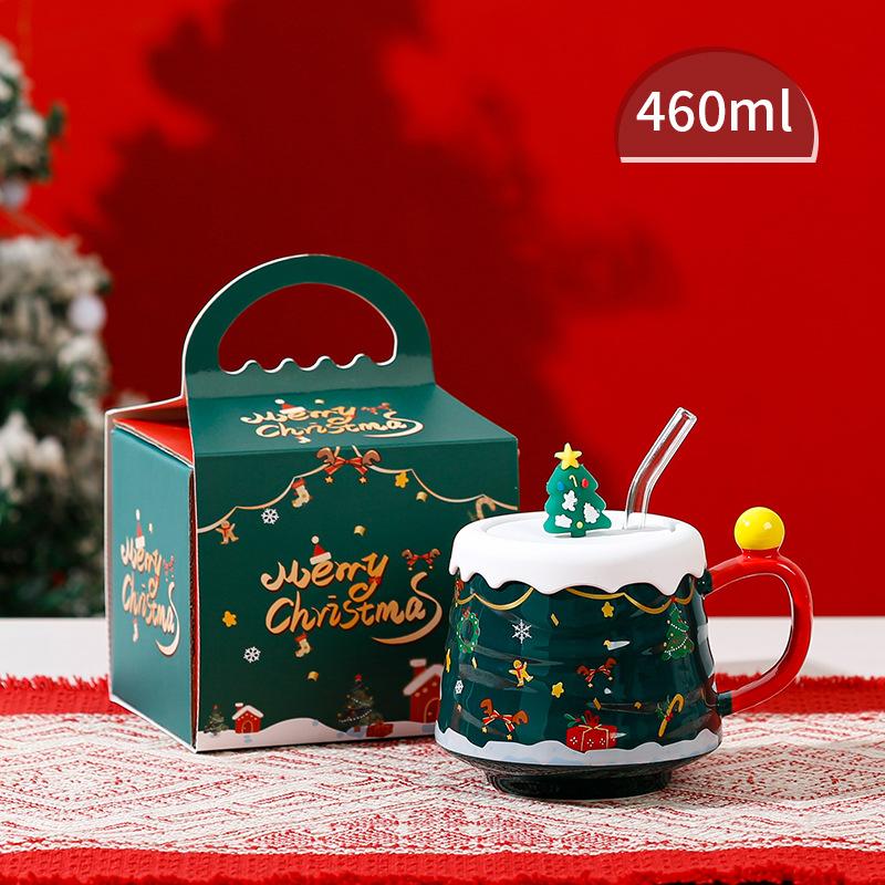 High-Value Christmas Cute Couple Water Cup With Lid, High-End Gift Box, Creative Souvenir Ceramic Cup