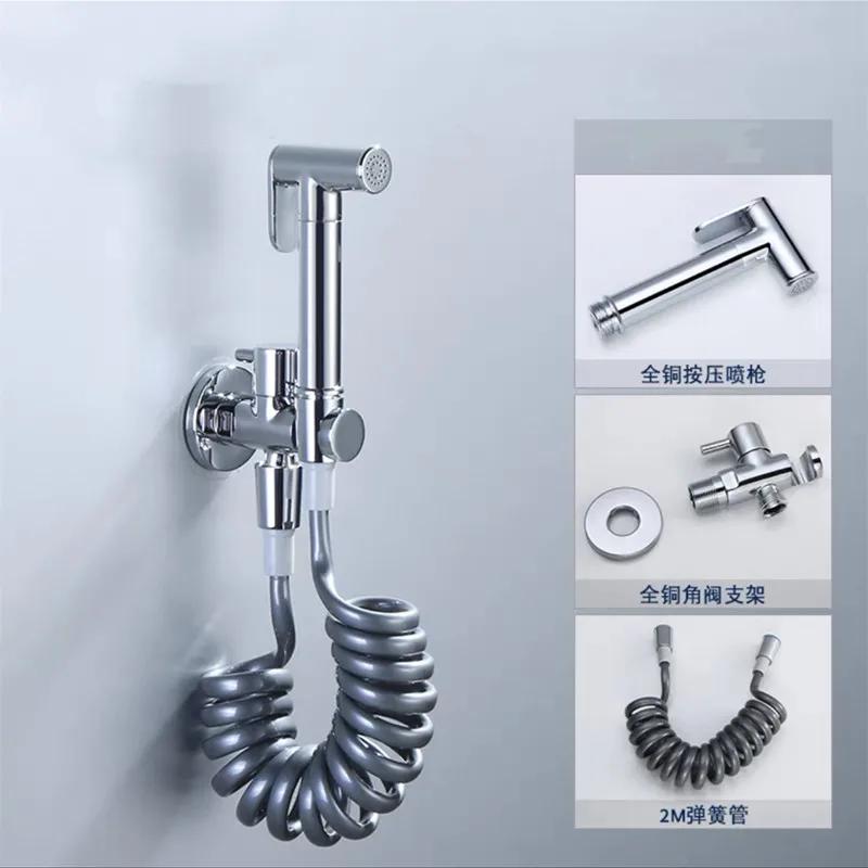Toilet Shower Bidet Spray Gun Faucet Sets Wall Mounted Chrome/Black/Grey Metal Brass For Bathroom Toilet Spring PVC SS Hose