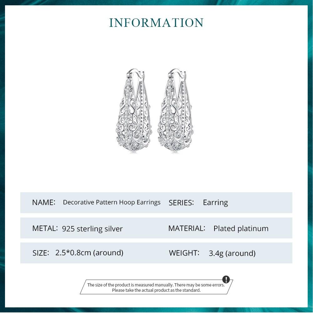 BAMOER 925 Sterling Silver Decorative Vine Hollow Pattern Hoop Earrings Waterdrop Shape Ear Buckles for Women Luxury Jewelry