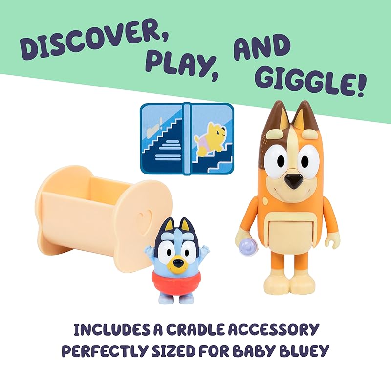 Набор из 2 фигурок BLUEY Baby Race | Набор из 2 фигурок с Чили и Малышом и аксессуарами для колыбели, 17616