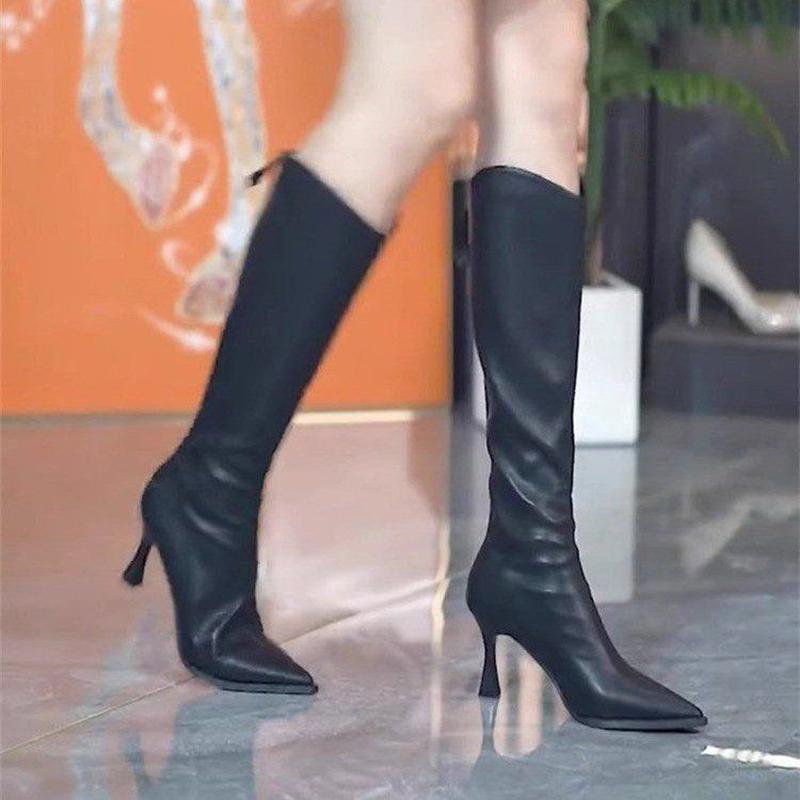 Designer High Heel Women Knee High Boots Fashion Elegant Dancing Party Shoes Pointed Toe Women's Modern Long Booties