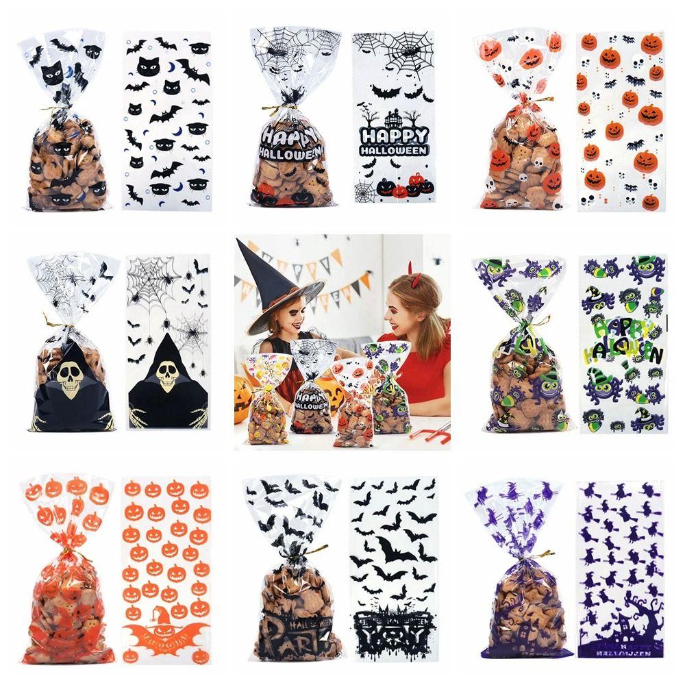 50pcs/pack Bat Pattern Dessert Packaging Bag With Ties Gift Bags Halloween Candy Bags Home