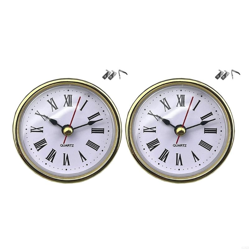 62KD Mini Clock Insert 65mm Round Movement White Face with Gold or Silver Trim Easy To Read Arabic/Optional Numerals