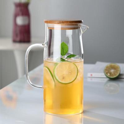 Шанци Прозрачный Стеклянный Кувшин для Воды с Ручкой и Бамбуковой Крышкой