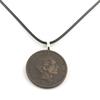 Stones and Minerals. Necklace Coin Spain 5 Centimos Alfonso XII. Black Cord.