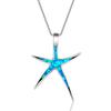 Boho Cute Sea Animal Starfish Pendant Necklace For Women Inlay Imitation Blue Opal Necklace Wedding Party Jewelry Gifts