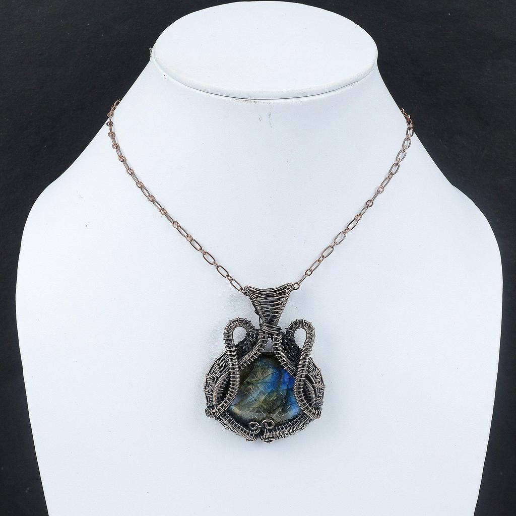 Подвеска из лабрадорита, медная проволочная обертка, ювелирное изделие ручной работы, подвеска из лабрадорита, медное ювелирное изделие, подвеска из натурального драгоценного камня, подарок для матери