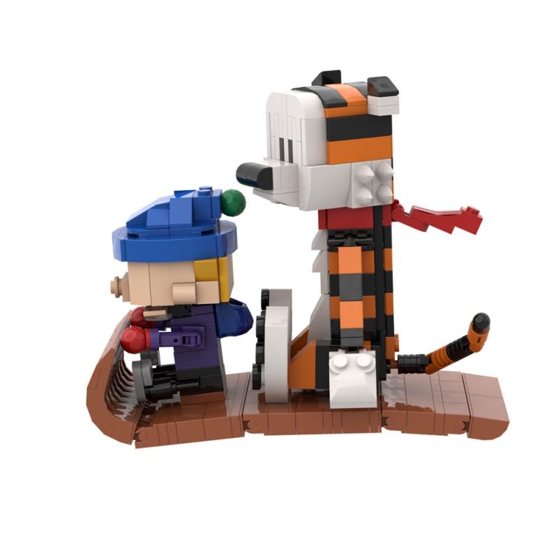 MOC Кэлвин и Хоббс Модель Строительные блоки Сани Тигр Мультяшная Фигурка для Активности Собранный Кирпичный Конструктор Детский Подарок на День Рождения