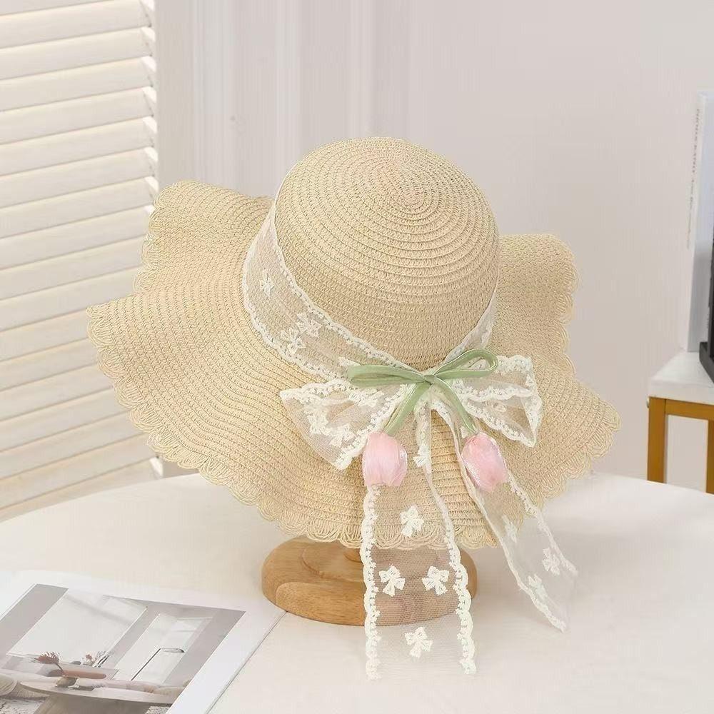 Lace Bow Sun Hat Lightweight Beach Hat Kawaii Straw Hat Beach