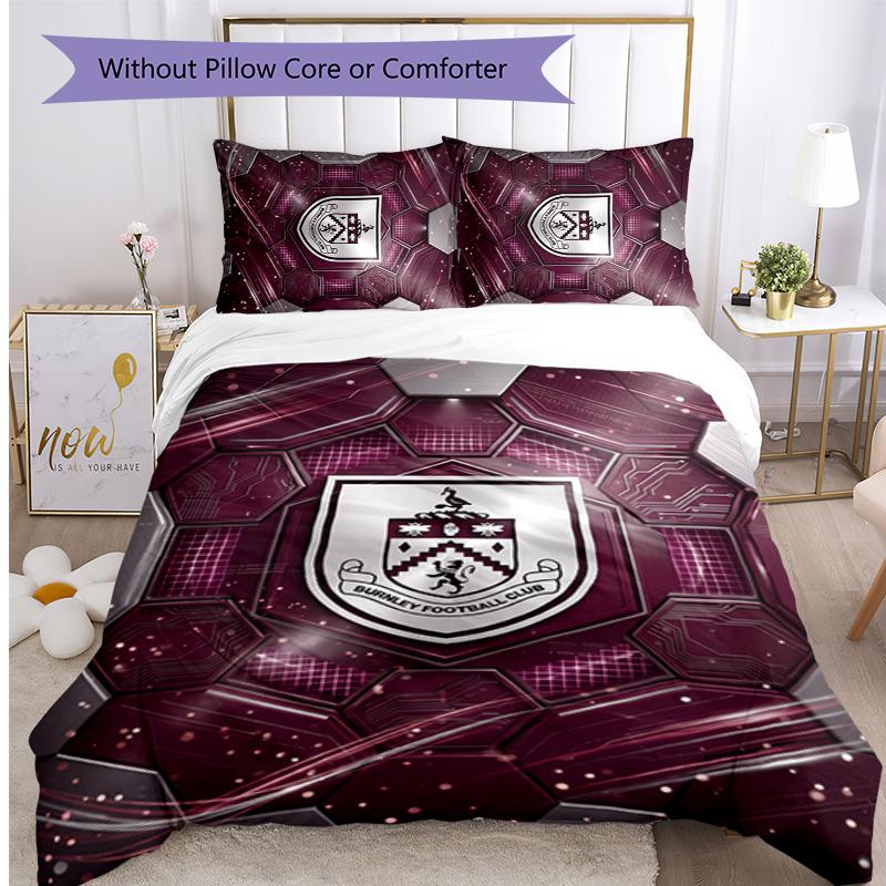 Burnley Football Printed 3 Pieces Bedding Set, Comfortable Skin Friendly Bedroom Duvet Cover Set