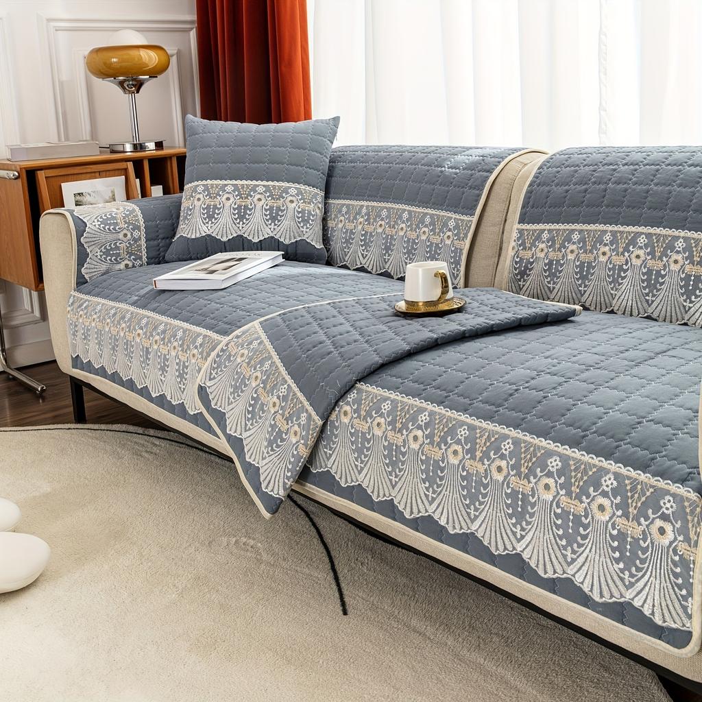 Plaid Lace Decorated Non-slip Sofa Cover Protector Chaise Four Season Universal Stretch Corner Sofa Cushion Towel 1/2/3/4-seater