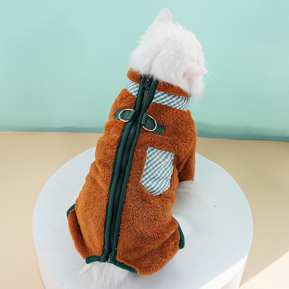 Dog Cat Clothing Going Out Double Traction Buckle Four-legged Fleece Autumn and Winter Teddy Pet Clothes
