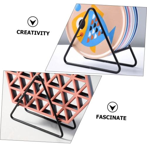 SHOWERORO Iron Coaster Holder, Coaster Holder without Coasters, Coffee Mat Stand, Tabletop Coaster Rack, Coaster Caddy, Triangular Plate Stand, Coaste