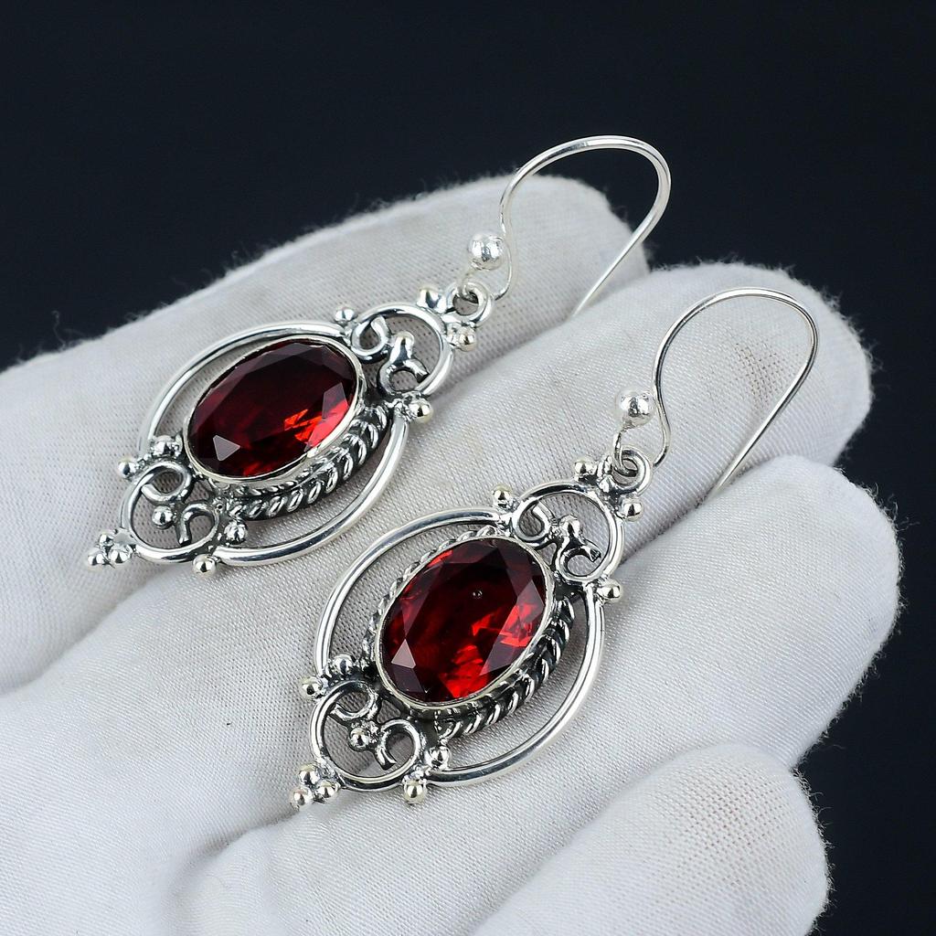 Серьги с красным гранатом, серебряные серьги с красным гранатом, серьги с красным гранатом, серьги из стерлингового серебра 925 пробы, серьги с драгоценными камнями, серьги с подвесками