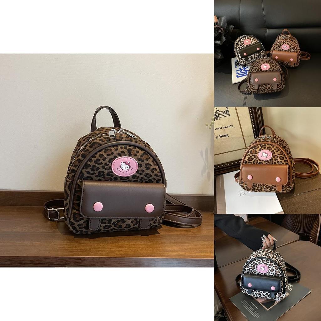 Hello Kitty Fashion Leopard Print Mini Backpack With Zipper Closure For Daily Use