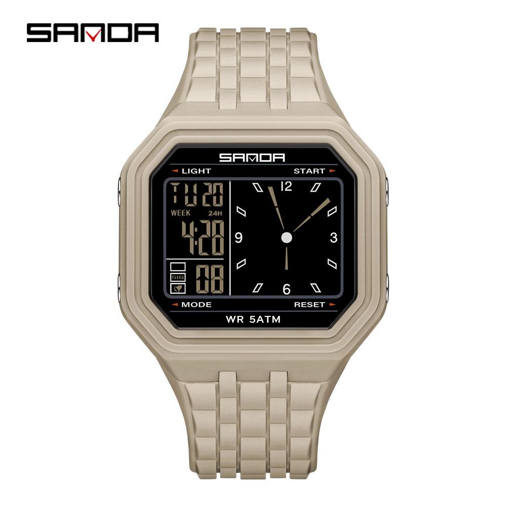 SANDA Fashion Electronic Watch Men's 50m Waterproof Night Light Multi Functional Student Trend Dual Screen Sports Watch