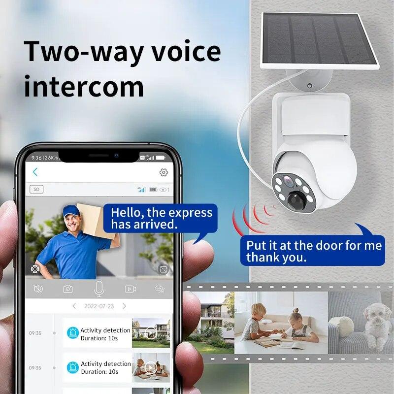 Full Color Solar Wire-Free Surveillance PTZ IP Dome Camera AI Humanoid Home Security Intercom CCTV Security Monitor