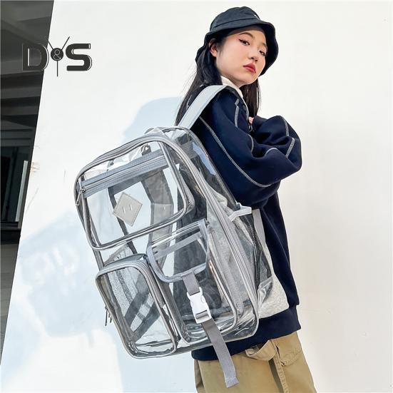 Clear Backpack with Reinforced Stitching Zipper Closure Large Capacity Adjustable Heavy Duty Large PVC Transparent See Through School Bag