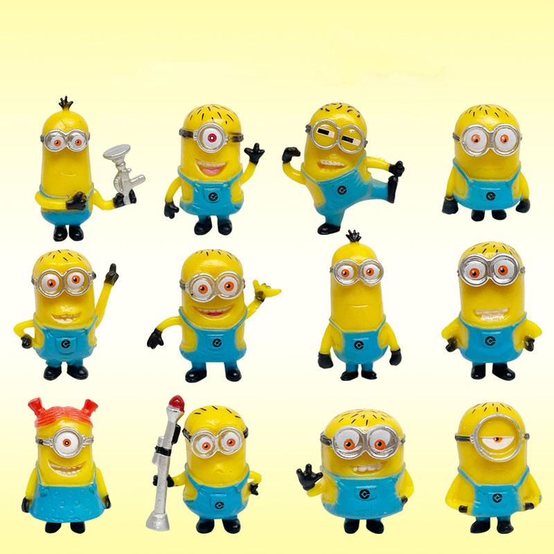 *New 12Pcs/Set Kawai Miniones Figurines Toys 3D Eye Despicable Miniones Action Figures Classic Toys Xmas Gifts For Children