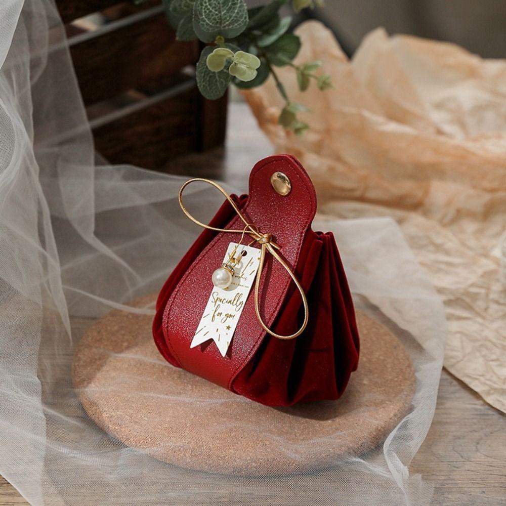 Pu Leather candy bags With Pearls Leather Gift Bag Luxury Gift Flannel Bag For Baby Shower