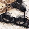 Французский комплект нижнего белья, сексуальный кружевной комплект с цветочной вышивкой, бюстгальтер, женское нижнее белье, летние ультратонкие дышащие бюстгальтеры без косточек, нижнее белье, трусики