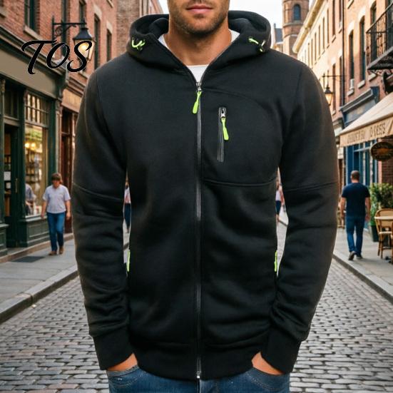 Casual Lightweight Outerwear Men Zip-up Hoodie, Athletic Hooded Jacket, Long Sleeve Sweatshirt Versatile Exercise Sports Jacket with Zippered Pockets