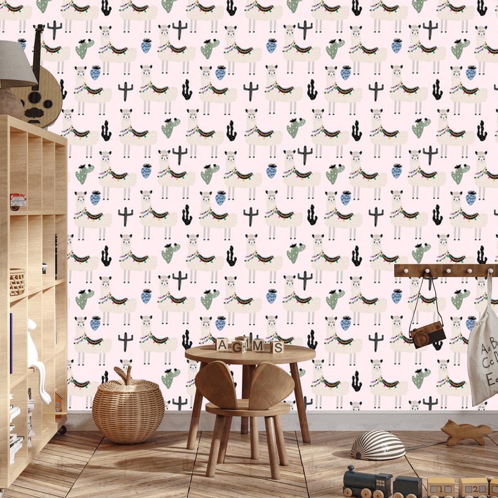Llama Animals and Cacti Wallpaper for Living Room and Bedroom 50x1000
