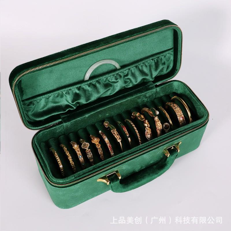 15 Slot Velvet Jewelry Box Bracelets Luxury Storage Organizer Gold Jade